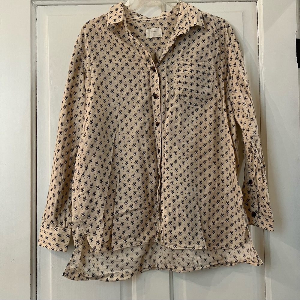 Billy Reid bird print cream cotton button down shirt L